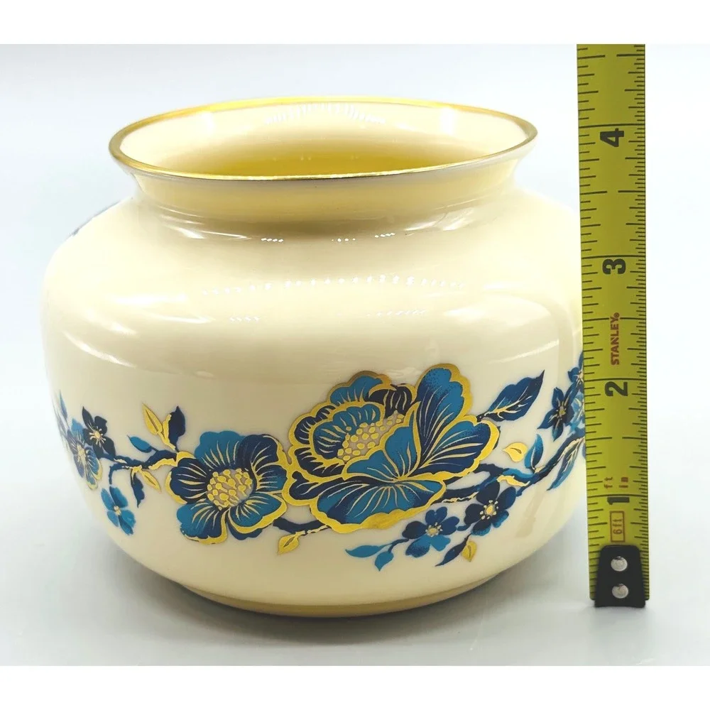 Lenox Pagoda Vase Cream Blue Gold Floral Chinoiserie Round Pot‎ Belly USA